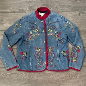 Vintage Orvis Women's Embroidered Denim cotton Jacket size medium